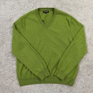 Express Design‎ Studio Sweater Size XL Green Italian Merino Wool V Neck Pullover